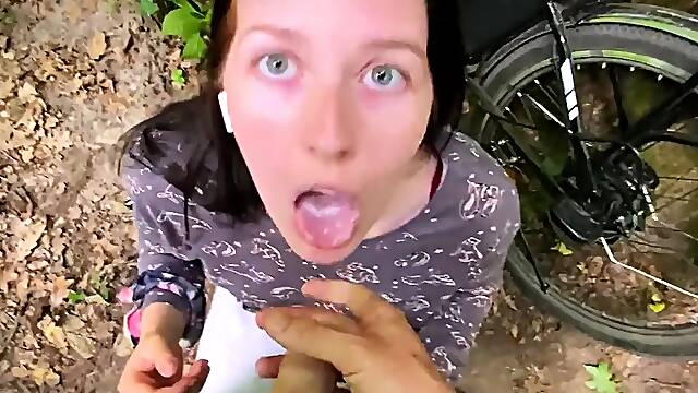 Helped a cutie fix her bike in the middle of nowhere and she thanked me with a juicy outdoor doggystyle & swallowed all my cum
