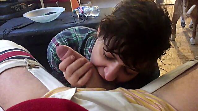 Lad guy fellates my nine inch uncircumcised trunk