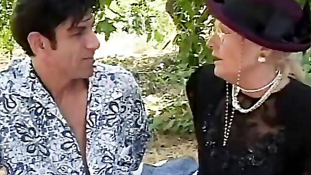 Wild granny gets her holes drilled in public while wearing sexy lingerie