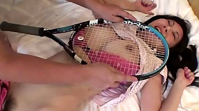 Uncensored Japanese milf affair with tennis racket Subtitled
