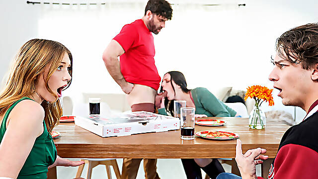 Pizza and games for crazy swap family with free use shenanigans