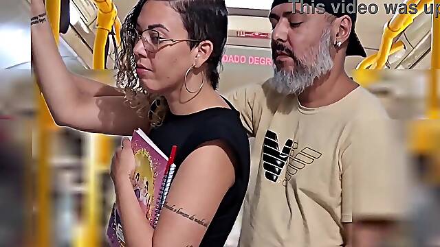 Slutty Student Gets Cumshot in Public on the Bus