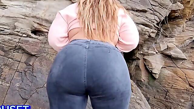 Big butt blonde has sex on the beach with her stepdad!