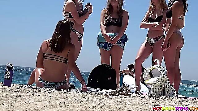 As soon as some sexy girls with nice asses came to the beach, everyone started staring