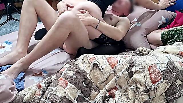 Amateur wife sucks cock and gets fucked in hot MMF threesome