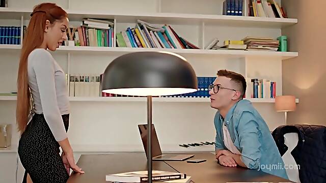 Redhead teen secretary gets a chance from her boss