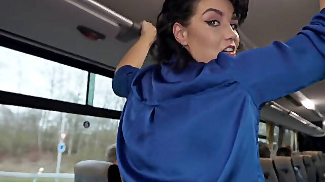 Shameless brunete with nice curves is fucked in the bus