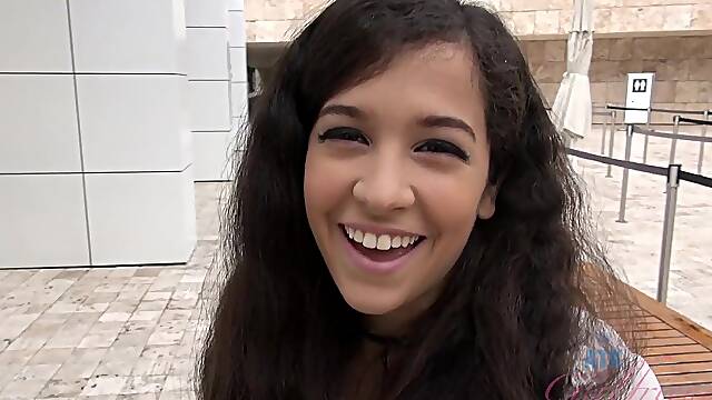 Annika Eve - Big tits brunette in bikini in POV striptease