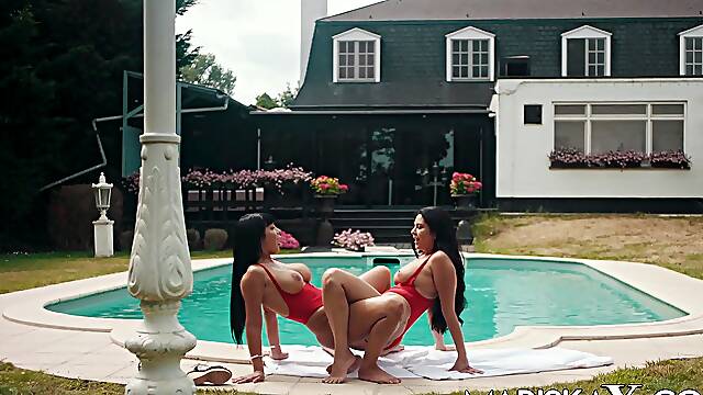 These two ladies were enjoying a day by the pool when things became heated and they began fucking