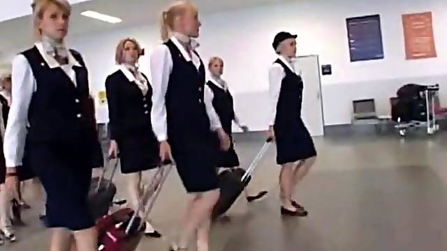 Busty Stewardess Hot Handjob