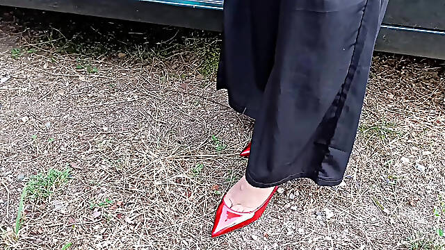 Secretary gets aroused in her car pedaling and ends up with a large squirt by masturbation