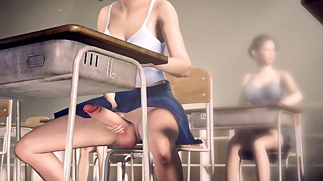 Futanari japanese woman tugging in Classroom in Public