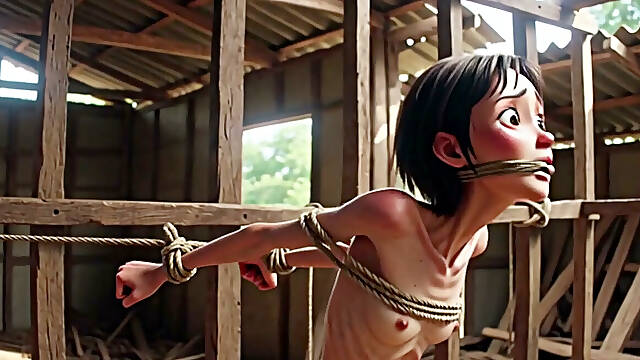 Extremely Skinny Girl in Bondage - Desperate in Brazilian Construction Site