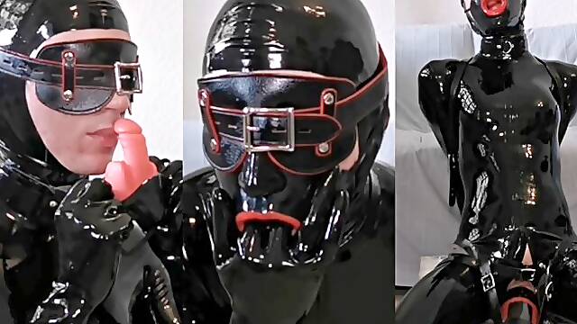 Roanyer gag facemask and auto stroker masturbation