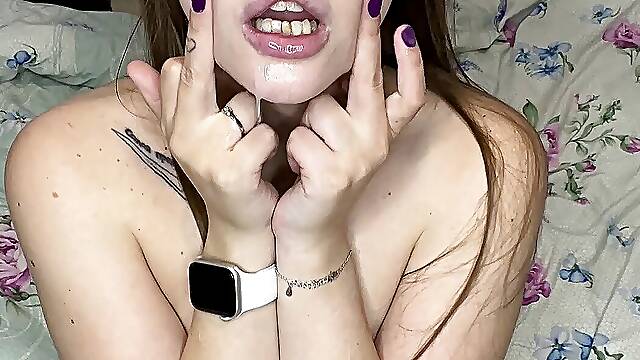Showing middle finger during masturbation