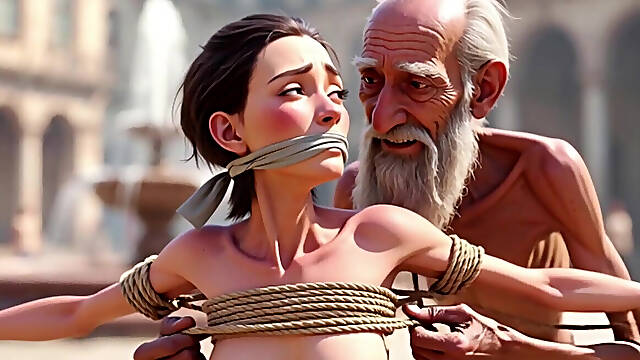 Public Street Bondage - Old Man Touching Helpless Horny Woman
